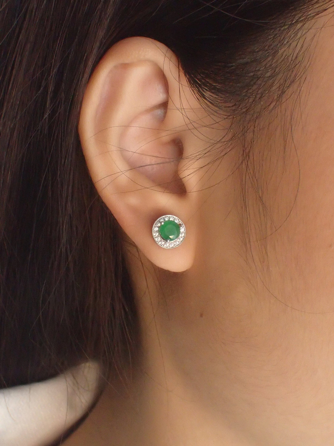 Emerald Halo Stud Earrings / Round Earrings / Everyday Earring / May Birthstone Gift / Classic Earrings