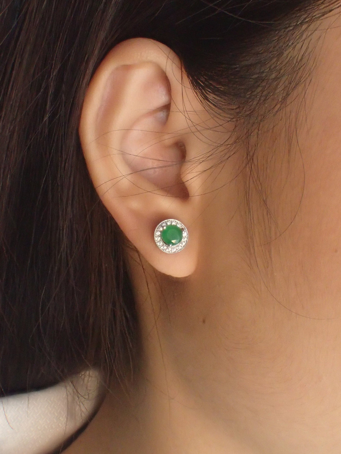 Emerald Halo Stud Earrings / Round Earrings / Everyday Earring / May Birthstone Gift / Classic Earrings