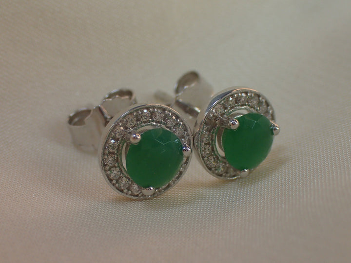 Emerald Halo Stud Earrings / Round Earrings / Everyday Earring / May Birthstone Gift / Classic Earrings