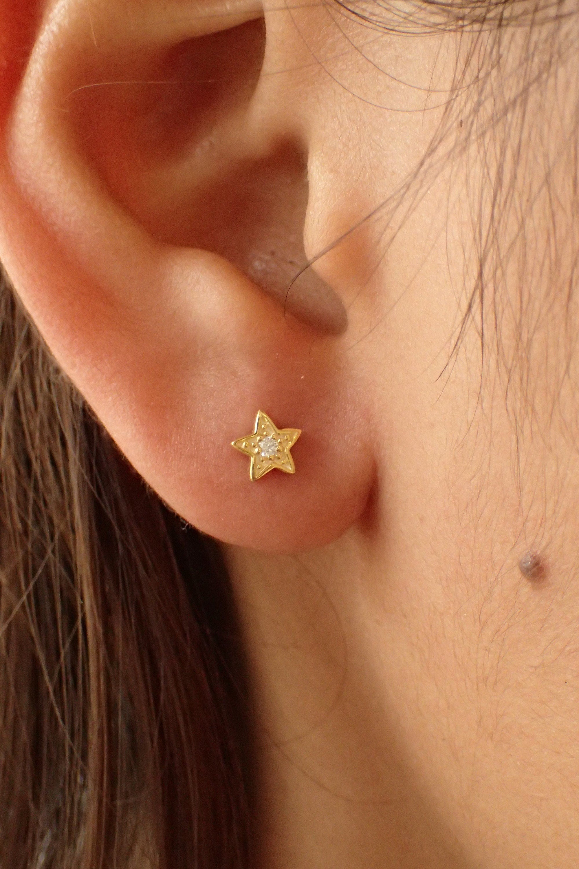 Diamond Star Earrings / Tiny Star Studs / Minimal Small Earrings / Bridesmaid Gift / Dainty Earrings / Diamonds Earrings