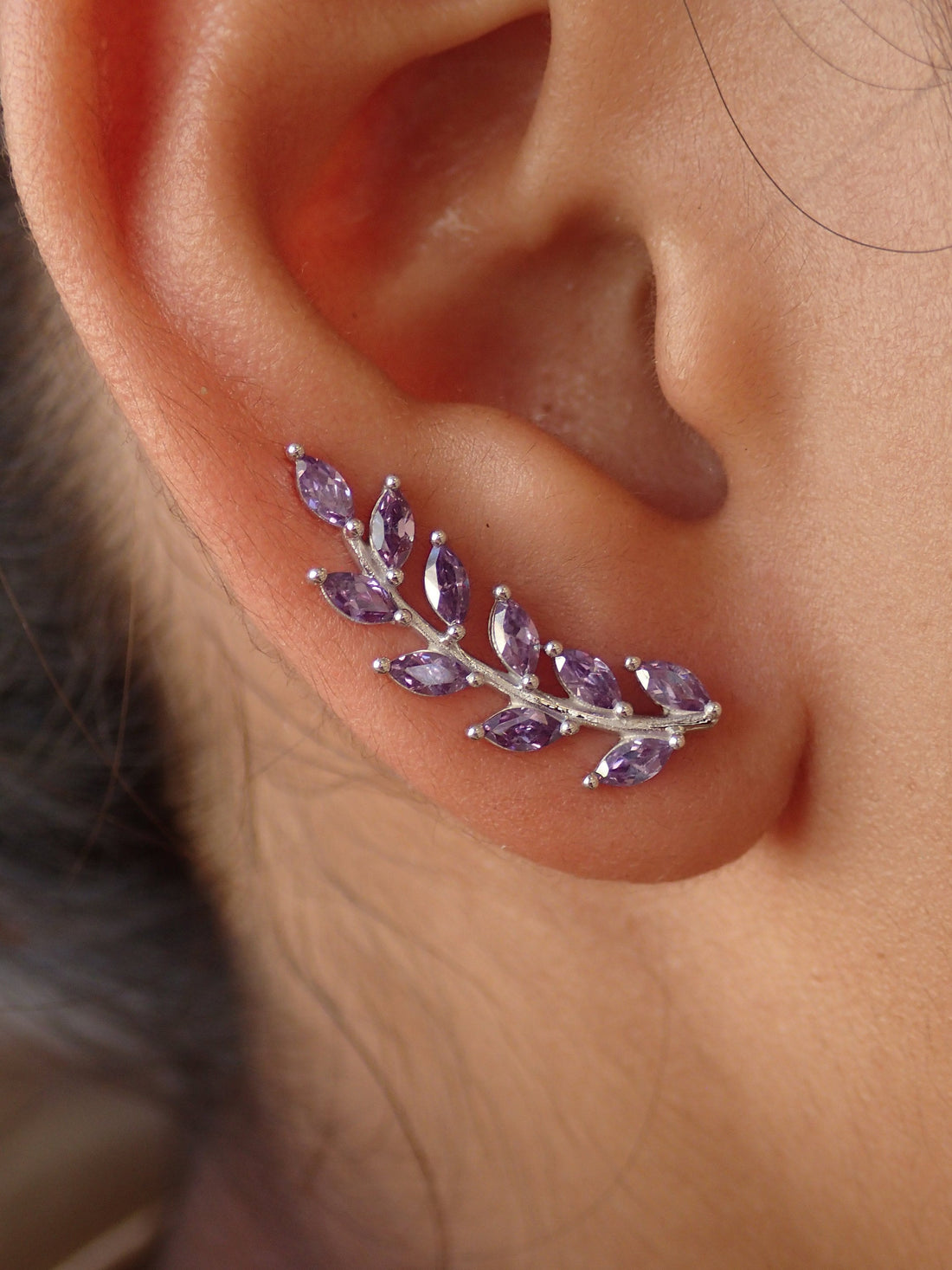 Amethyst Earring Climber / Ear Crawlers Earrings / Marquise Ear Climber Earrings / Bridesmaid Gift / February Birthstones