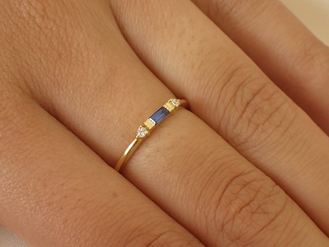 Baguette Sapphire Ring / September Birthstone / Stacking Sapphire and Diamond Ring / Minimalist Ring / In Stock