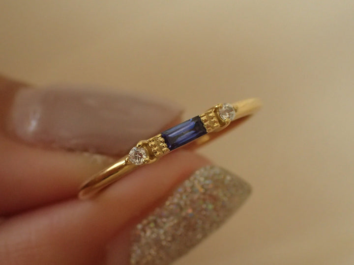 Baguette Sapphire Ring / September Birthstone / Stacking Sapphire and Diamond Ring / Minimalist Ring / In Stock