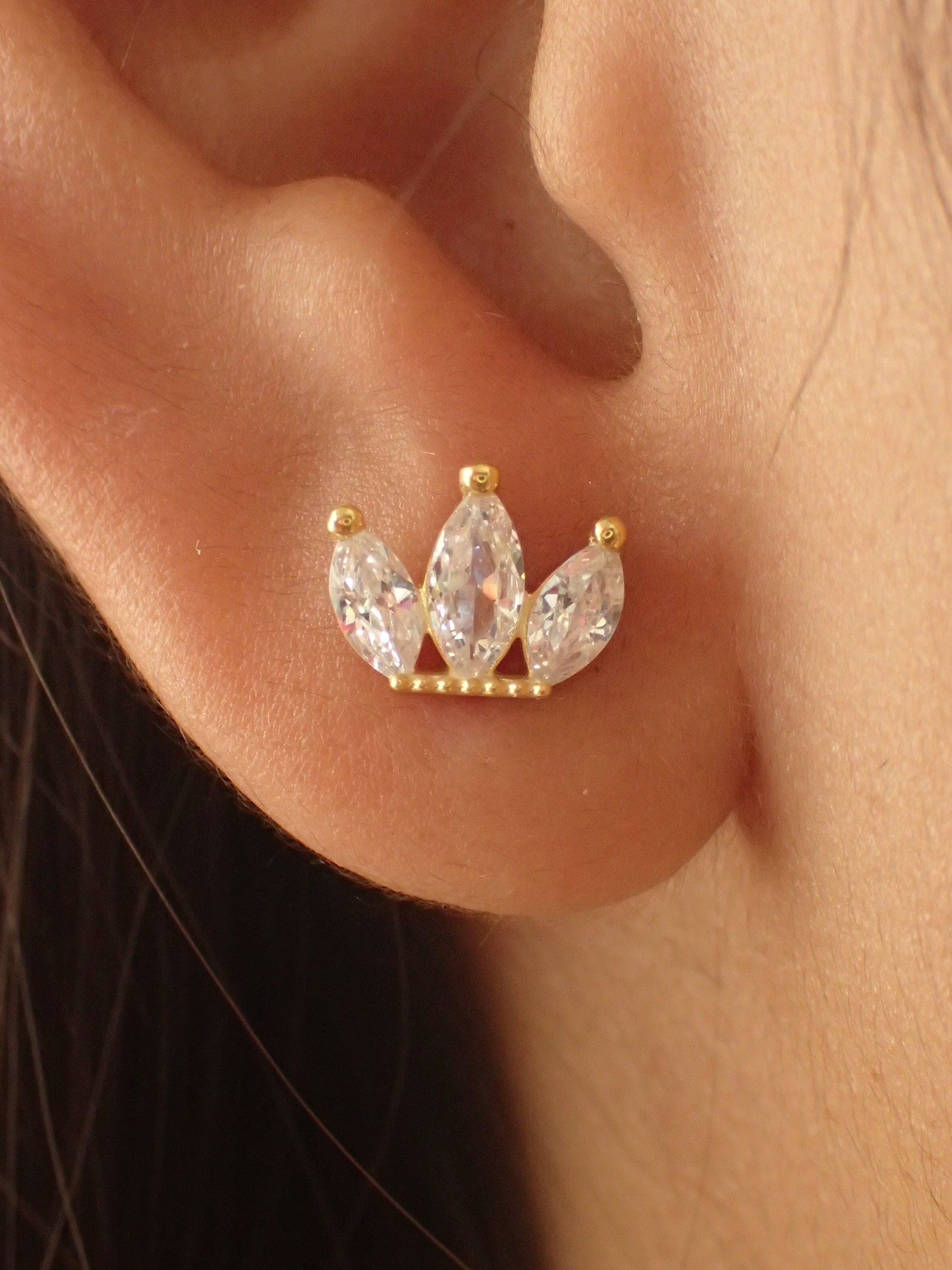 Lotus Flower Diamond Marquise Earrings / Minimalist Marquise Diamond Flower Shaped Stud Earrings / Earrings Gift for Women