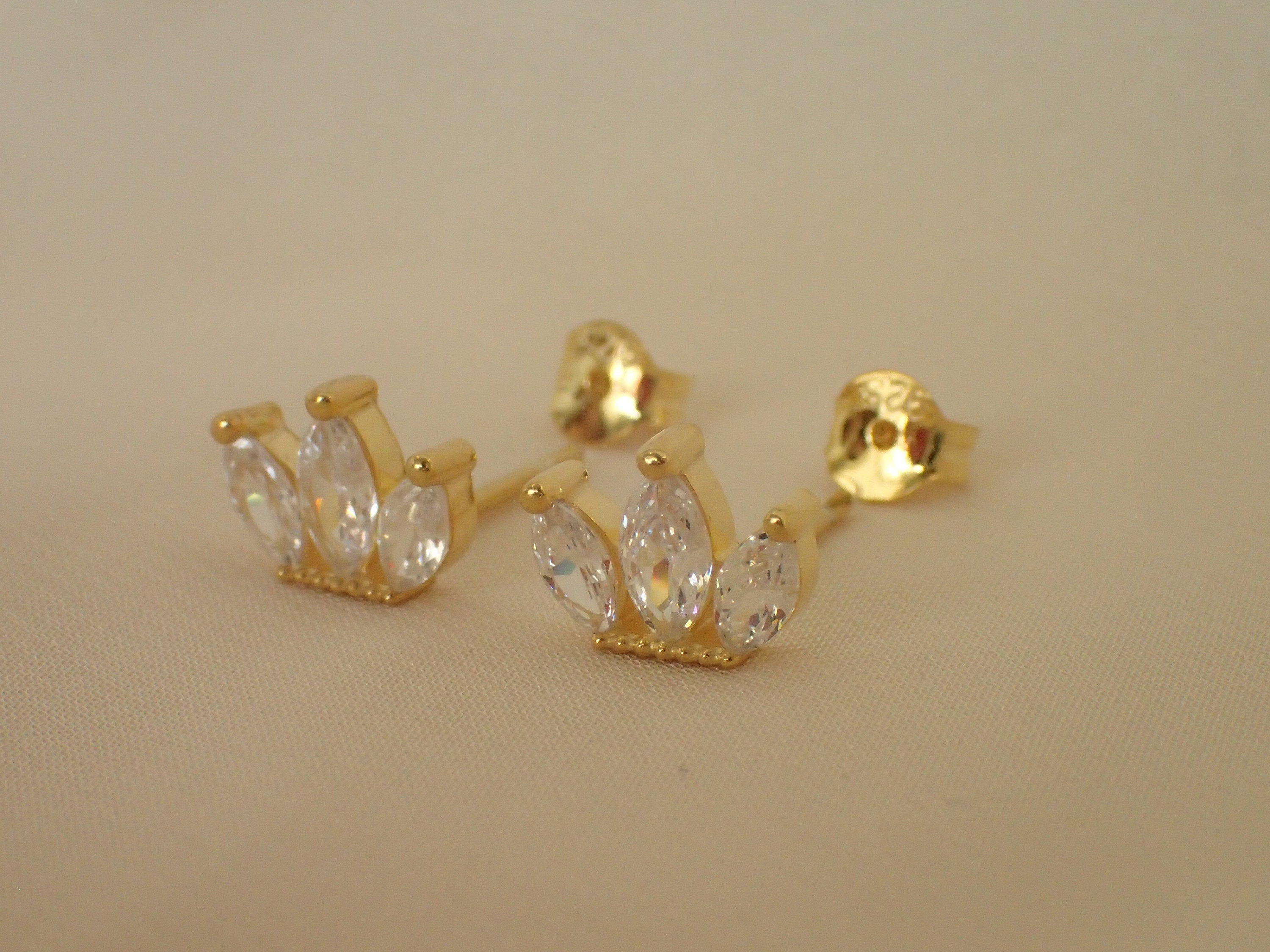 Lotus Flower Diamond Marquise Earrings / Minimalist Marquise Diamond Flower Shaped Stud Earrings / Earrings Gift for Women