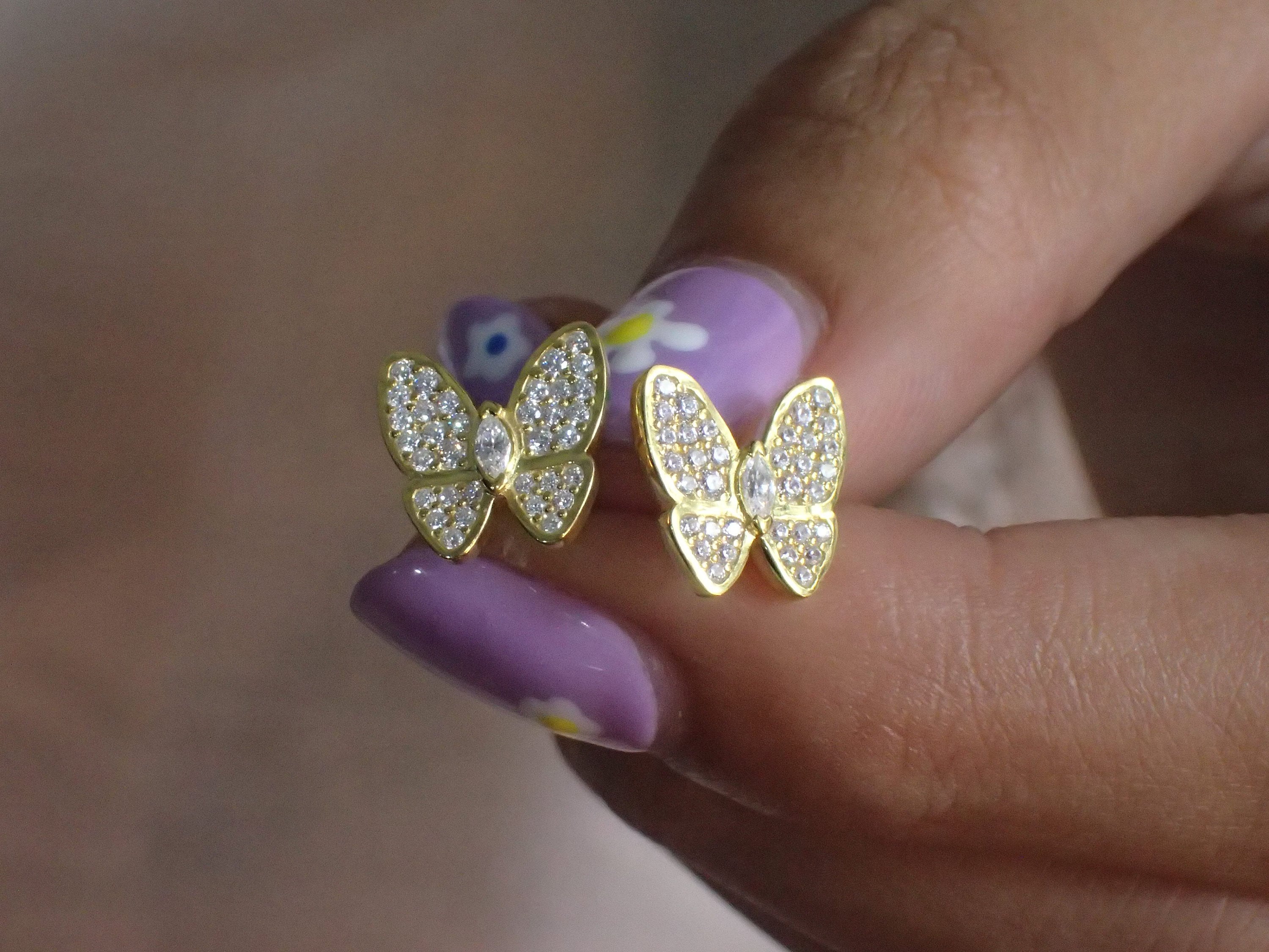 Butterfly Stud Earrings / Diamonds Butterfly Earrings / Minimalist Earrings / Bridesmaid Gift / In Stock