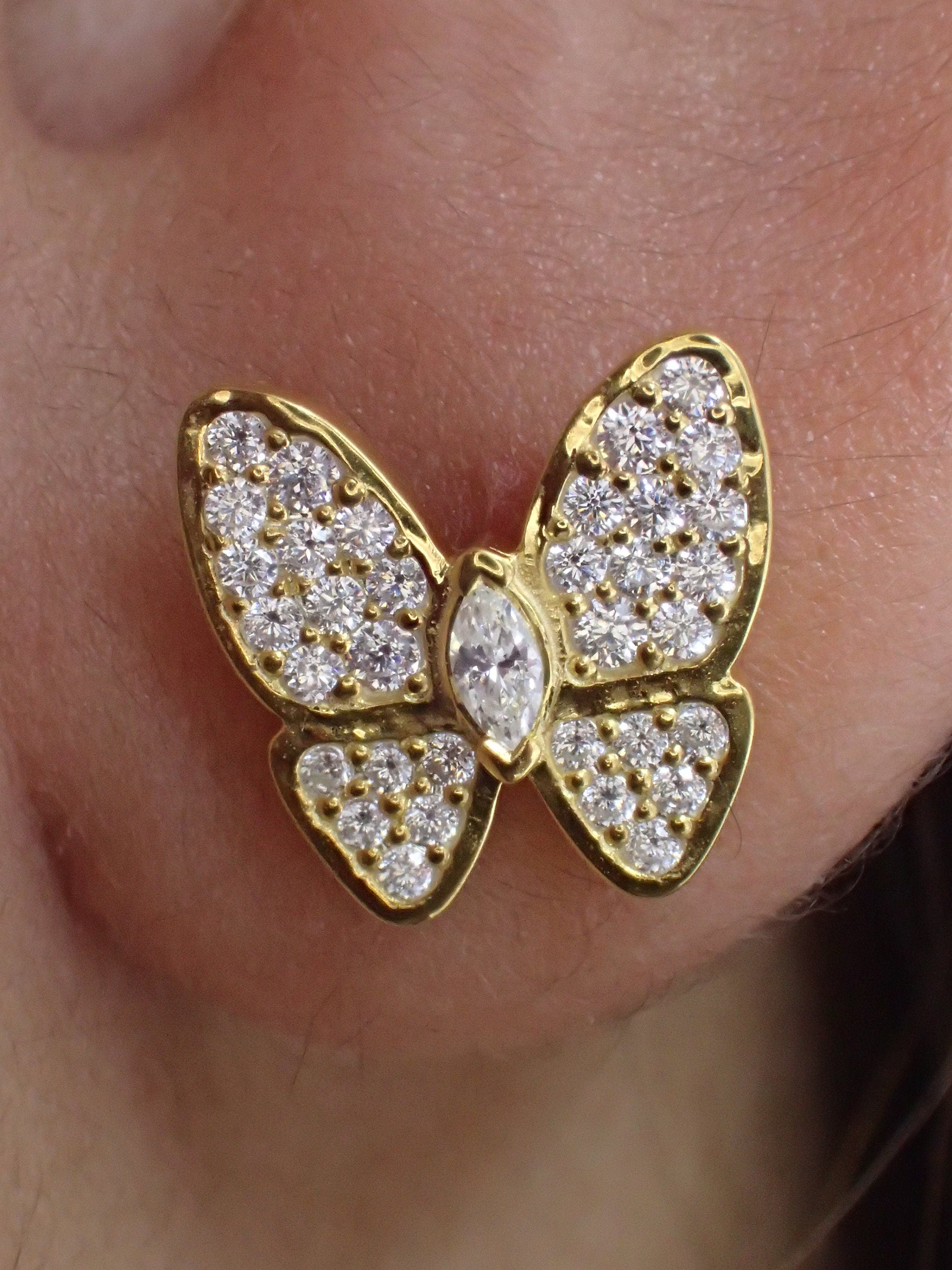Butterfly Stud Earrings / Diamonds Butterfly Earrings / Minimalist Earrings / Bridesmaid Gift / In Stock