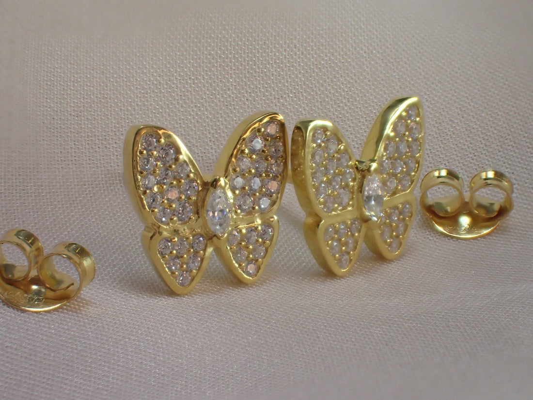 Butterfly Stud Earrings / Diamonds Butterfly Earrings / Minimalist Earrings / Bridesmaid Gift / In Stock