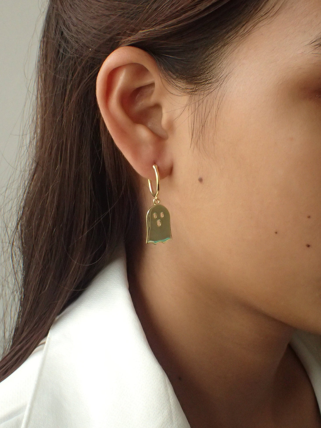 Cute Ghost Earrings / Spooky Ghost Charm / Minimalist Hoop Earring / Earrings Gift for Her / Halloween Hoop Earrings / In Stock
