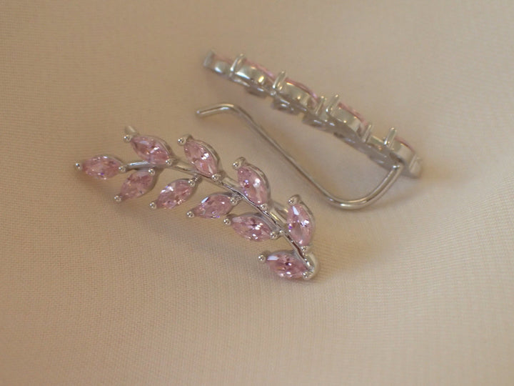 Pink Sapphire Earring Climber / Ear Crawlers Earrings / Marquise Ear Climber Earrings / Bridesmaid Gift / Gift for Her