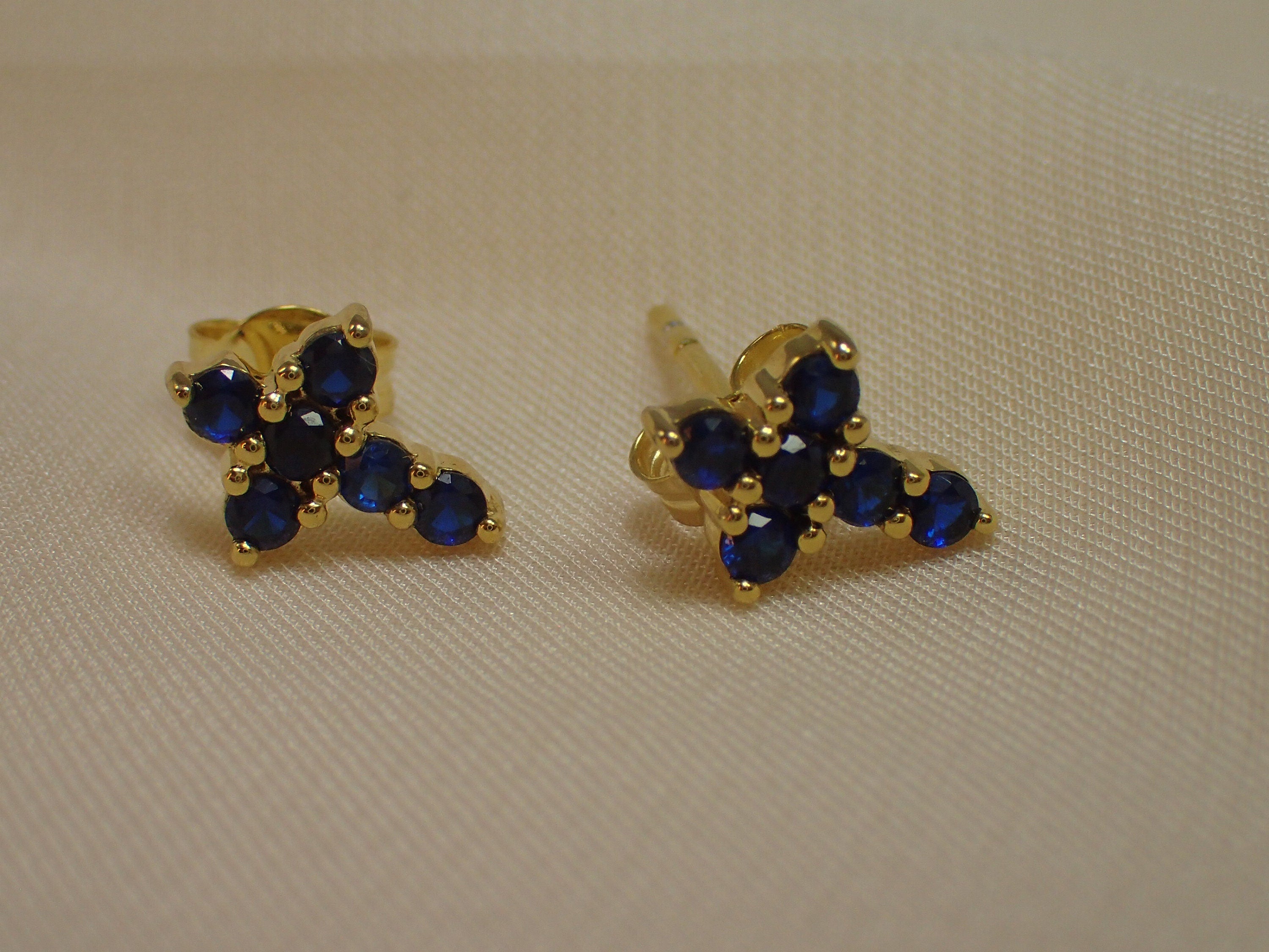Cross Stud Earrings / Blue Sapphire Earrings / Tiny Cross Studs September Birthstones / Religious Earrings Gift