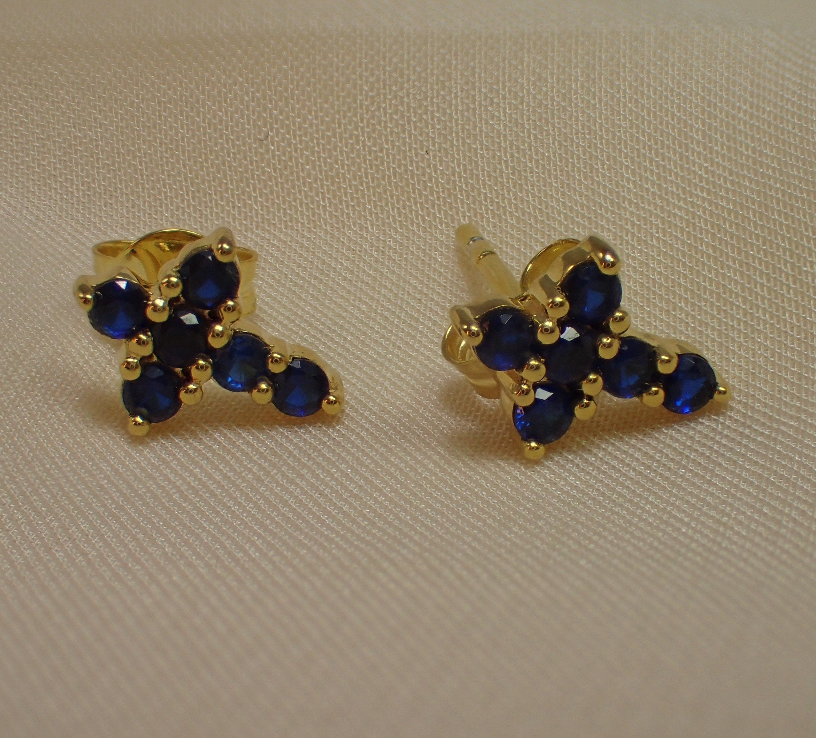 Cross Stud Earrings / Blue Sapphire Earrings / Tiny Cross Studs September Birthstones / Religious Earrings Gift