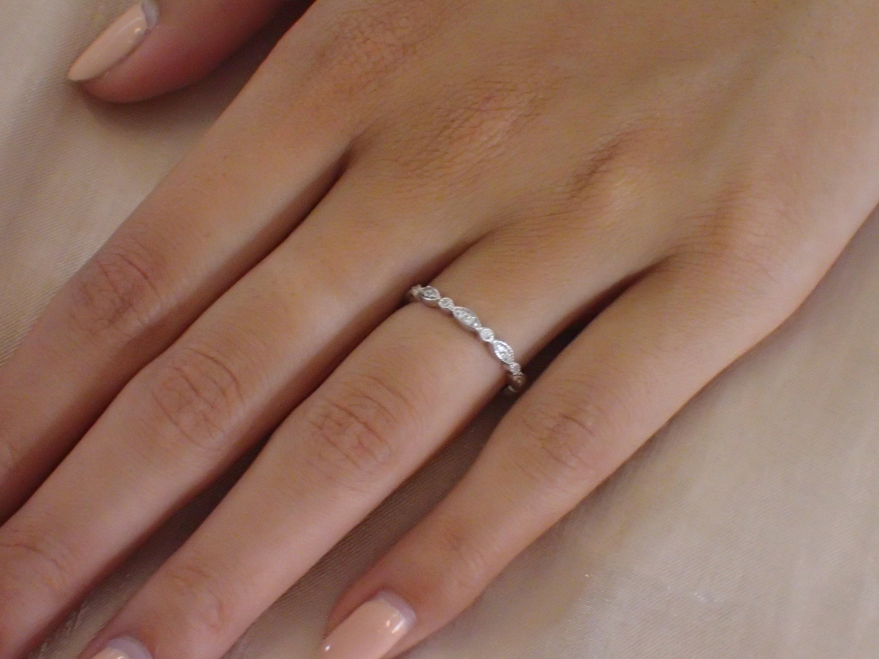 Marquise Wedding Band / Diamond Art Deco Milgrain Band / Thin Dainty Stackable Band / Vintage Wedding Band / In Stock