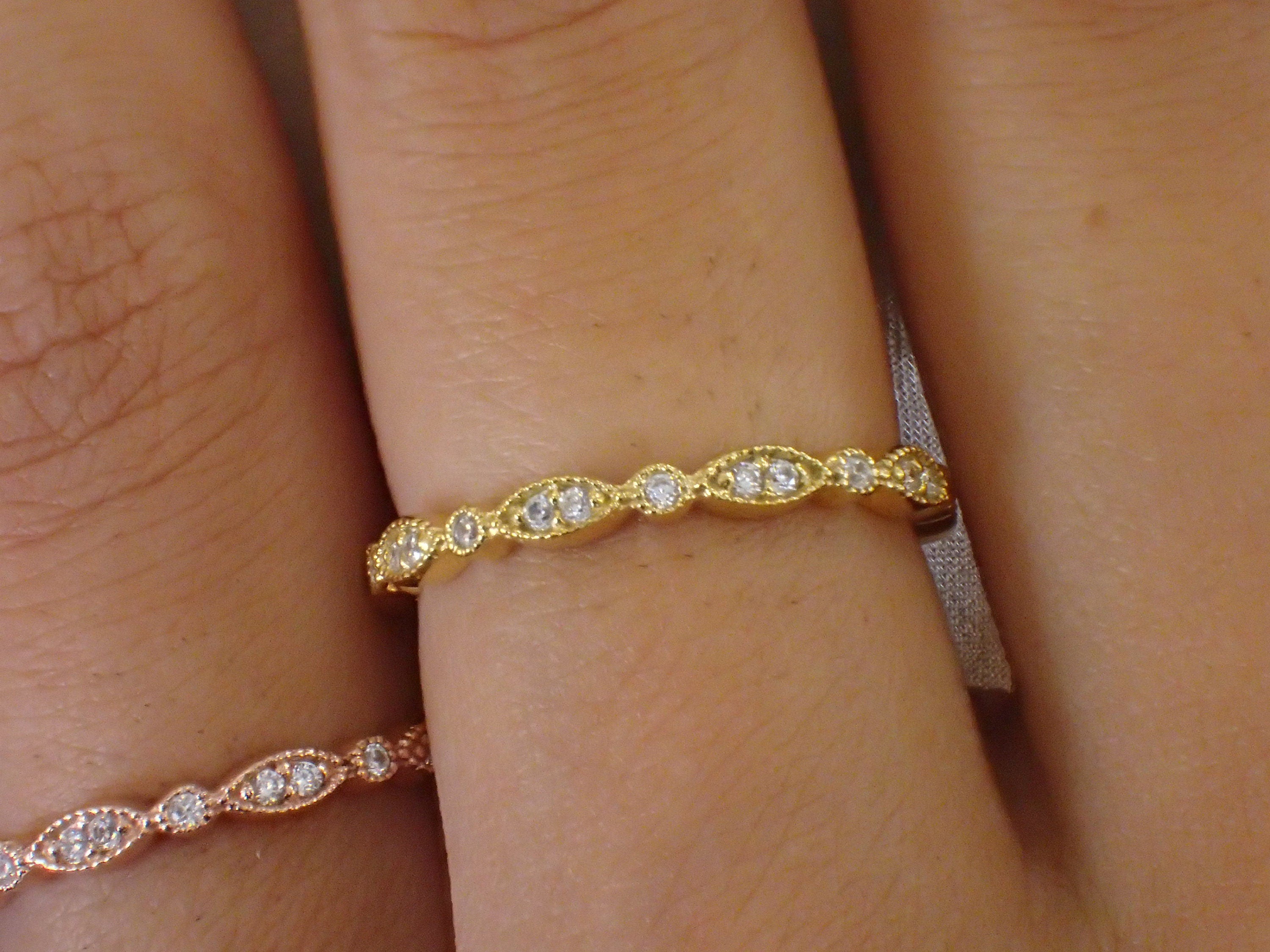 Marquise Wedding Band / Diamond Art Deco Milgrain Band / Thin Dainty Stackable Band / Vintage Wedding Band / In Stock