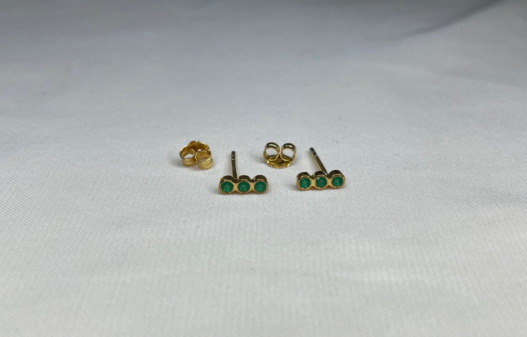 Emerald Earrings / Three Stone Stud Earrings / May Birthstone Gift / Minimalist Gemstone Earrings