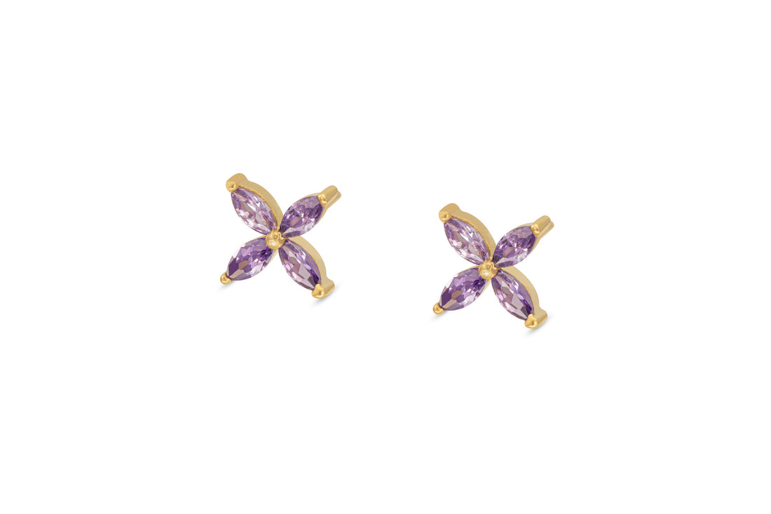 Marquise Cut Amethyst Stud Earrings, February Birthstones, Minimalist Flower Earrings, Bridal Gifts for Her