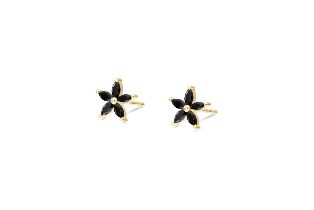 Black Diamond Flower Stud Earrings, Dainty Earrings, Everyday Earrings Gift for Her, Floral Studs, Graduation Gifts