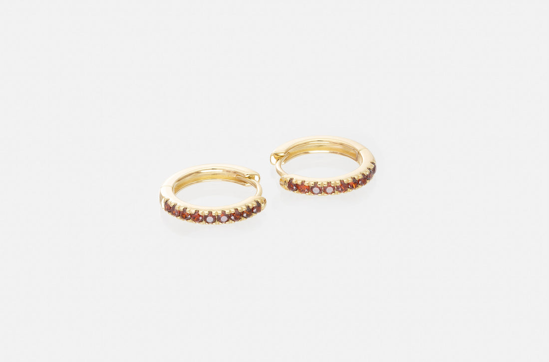 Garnet Hoop Earrings, January Birthstone Gifts, Huggies Hoop Earrings, Minimal Hoop Earrings