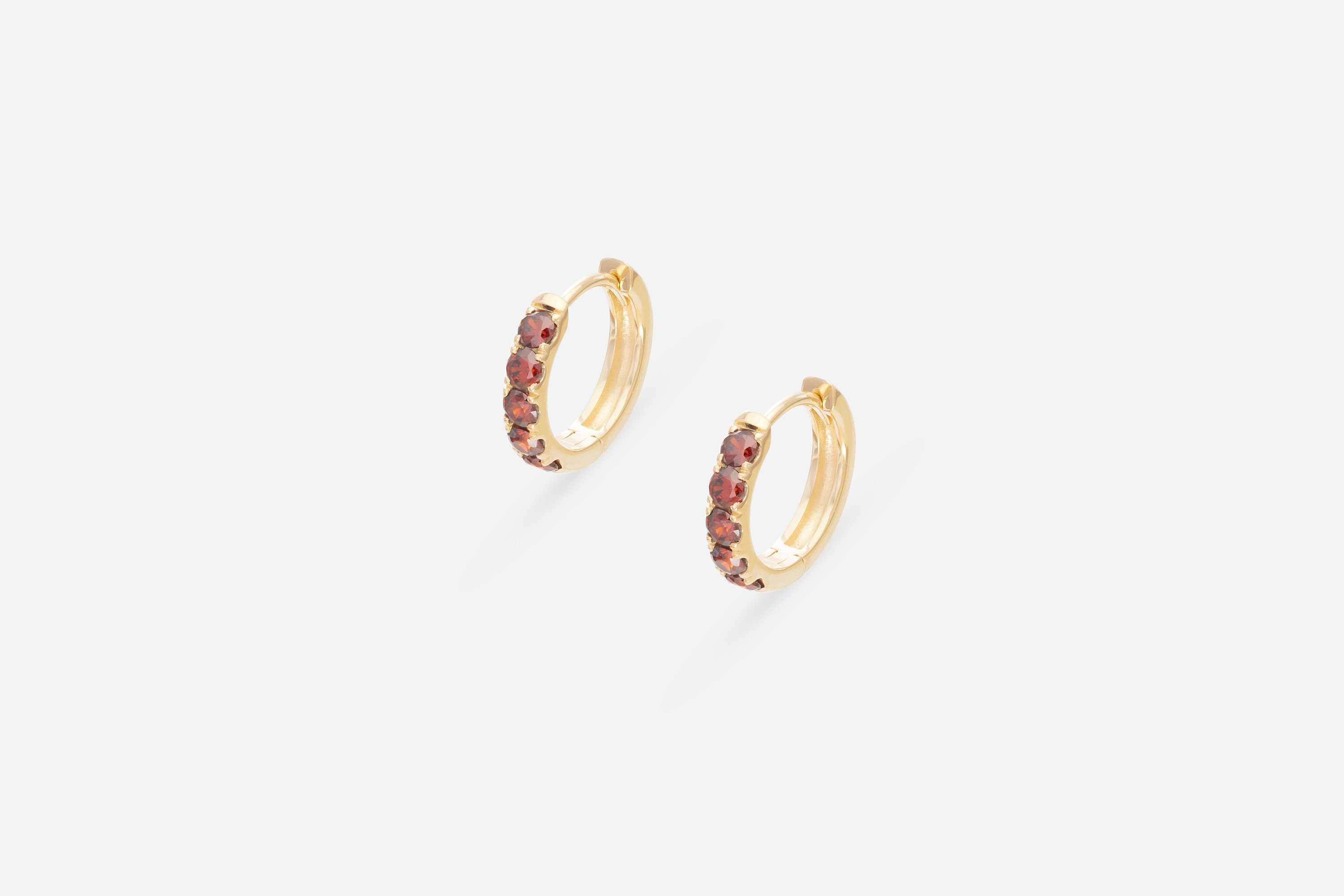 Five Stones Garnet Hoop Earrings, January Birthstone Gifts, Huggie Hoops, Minimal Hoop Earrings Gift for Her, Holiday Gift for Her