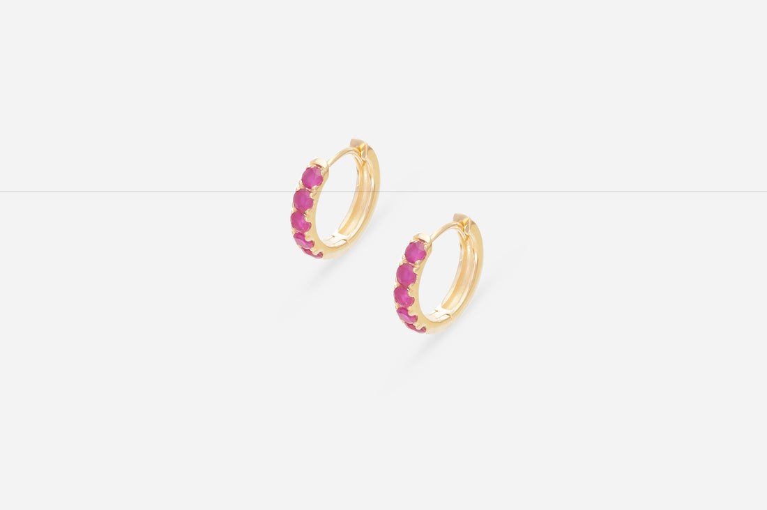 Five Stones Ruby Hoop Earring, July Birthstone Gifts, Huggie Hoops, Minimal Hoop Earring