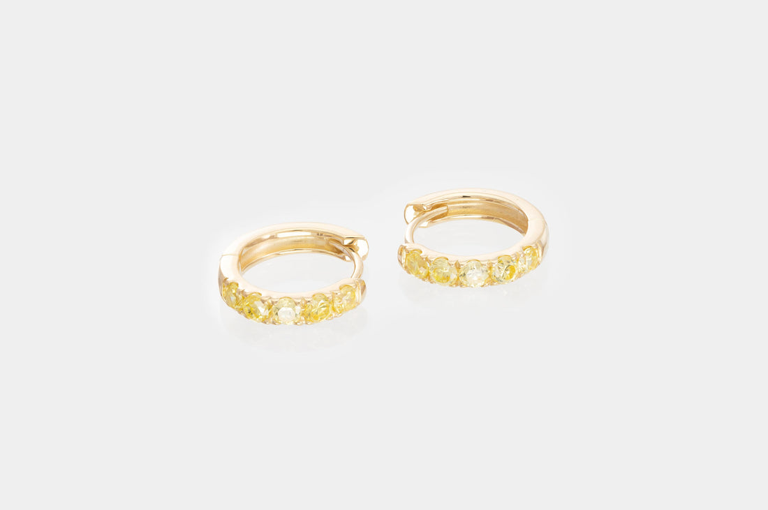 Five Stones Yellow Sapphire Hoop Earring, September Birthstone Gifts, Huggie Hoops, Minimal Hoop Earring
