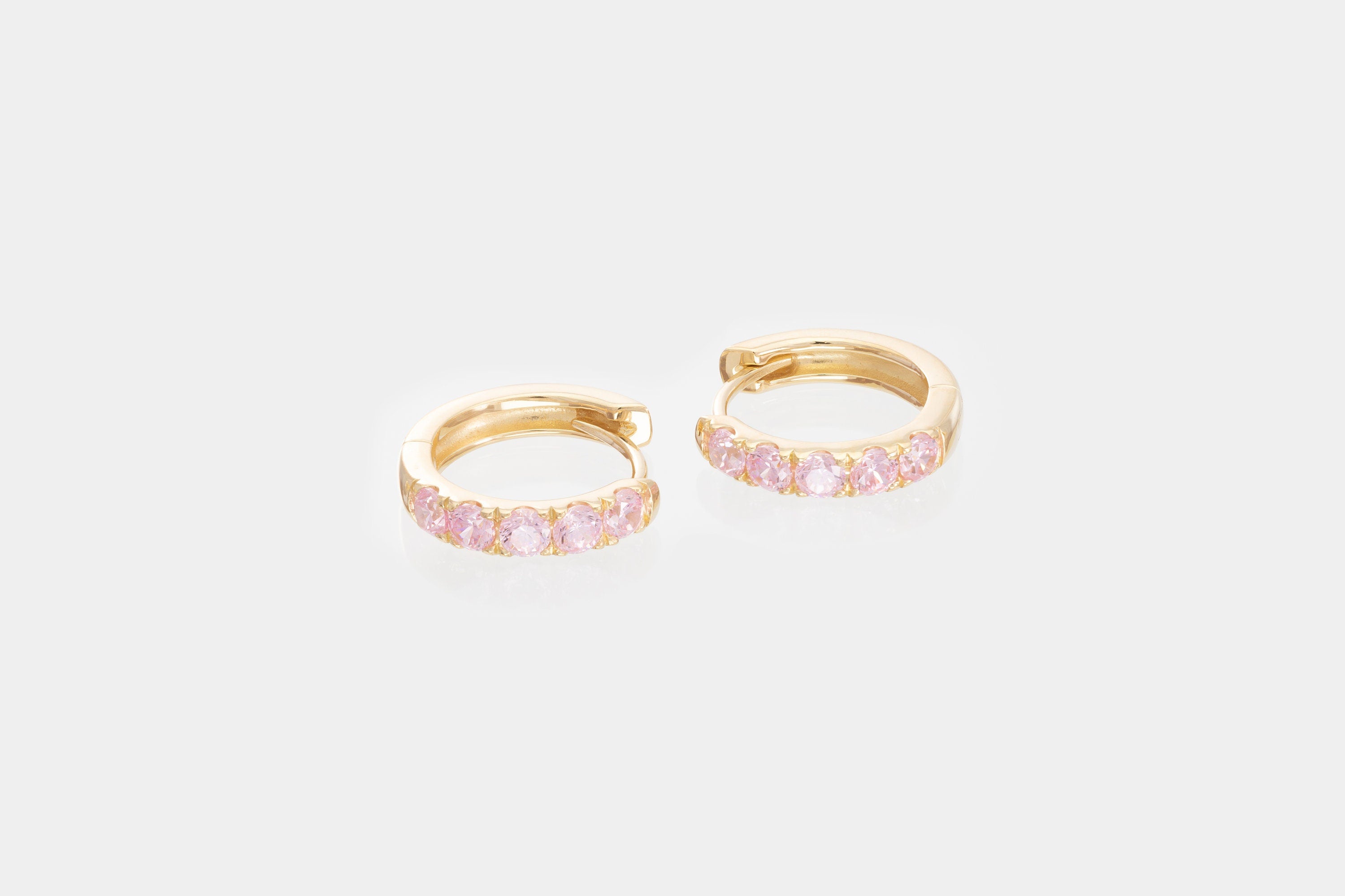 Five Stones Pink Sapphire Hoop Earring, September Birthstone Gifts, Huggie Hoops, Minimal Hoop Earring, Best Valentines Day Gifts for Her