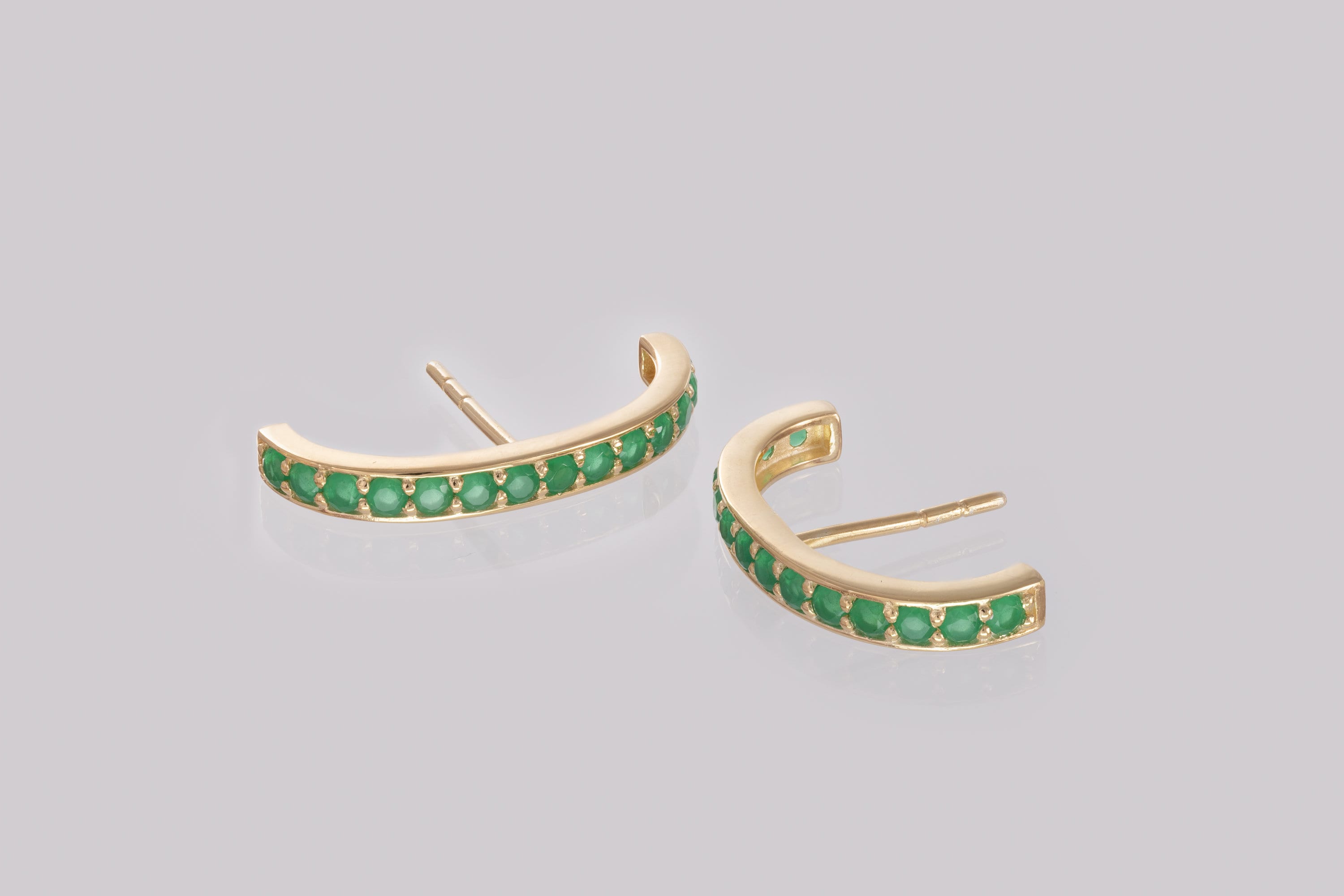 Emerald Stud Earrings, Channel Set Curve Bar Emerald Earrings, May Birthstone Gift, Green Stone Earrings Gift for Women