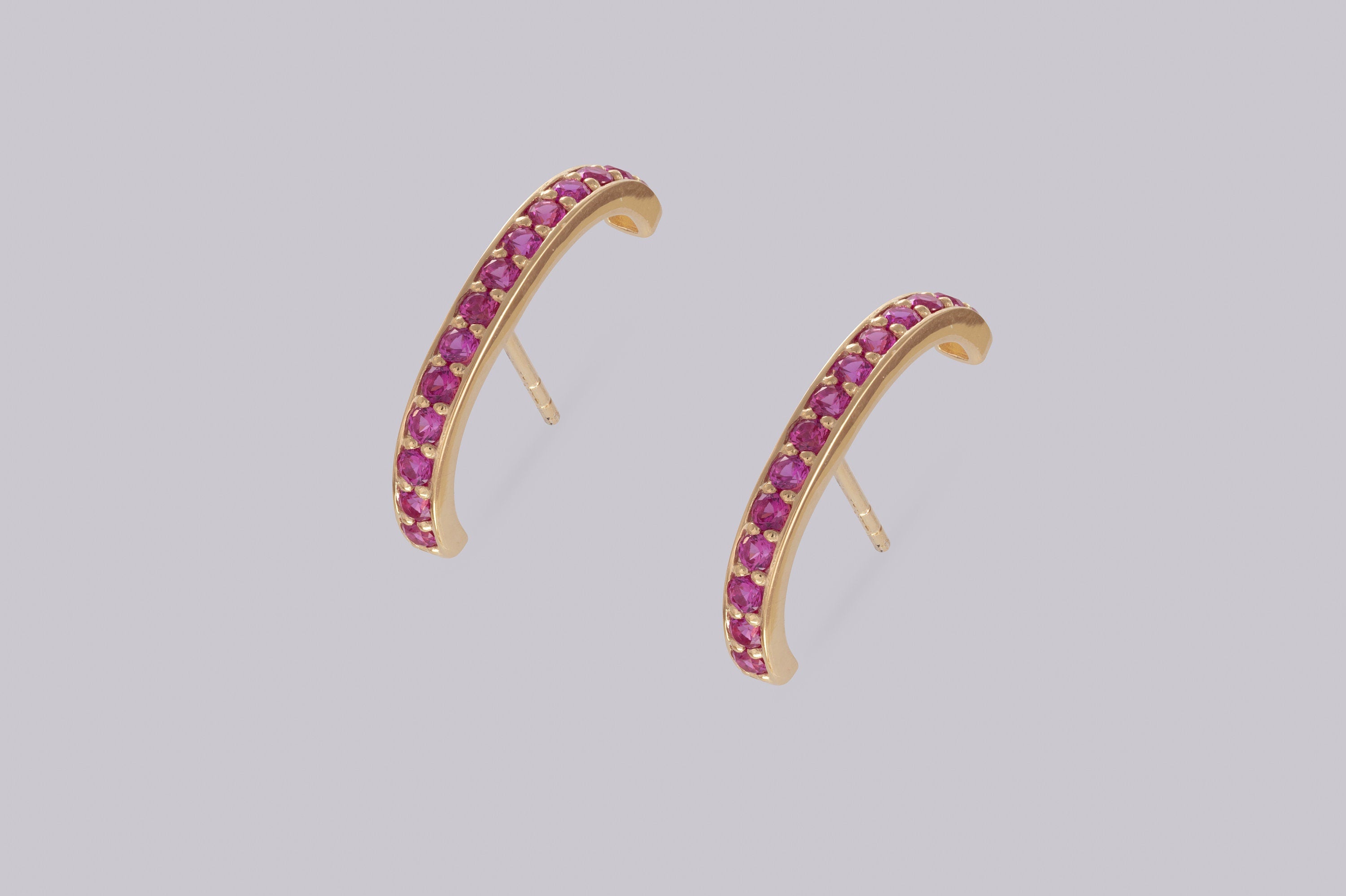 Ear Lobe Ruby Cuff Earrings, Suspender Earrings, Dainty stud lobe cuff, July Birthstones