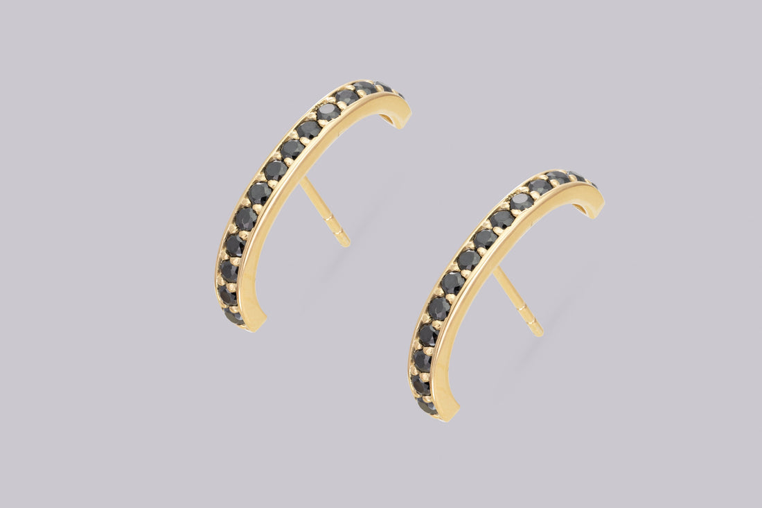 Ear Lobe Black Diamond Cuff Earrings, Suspender Earrings, Dainty Stud Lobe Cuff, , Minimalist Earrings Gift For Women