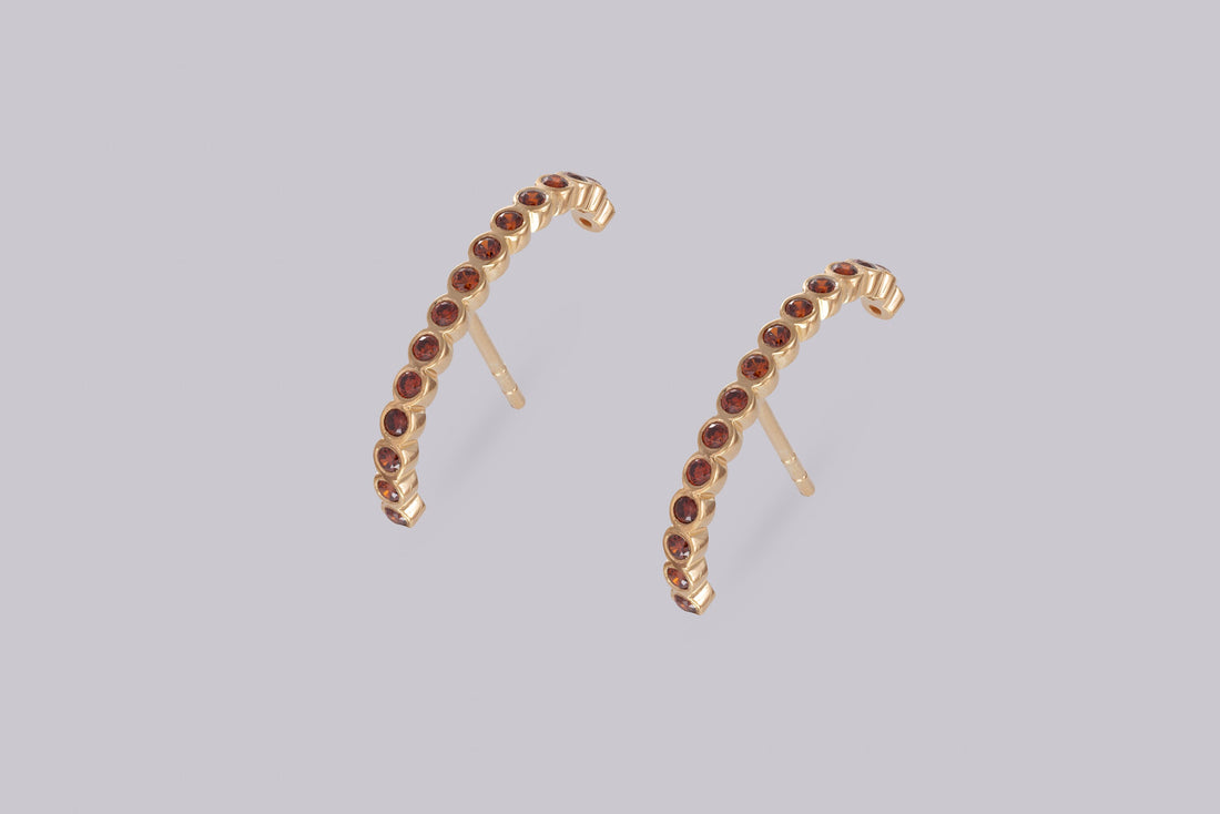 Ear Lobe Garnet Cuff Earrings, Suspender Earrings, Dainty Stud Lobe Cuff, January Birthstones
