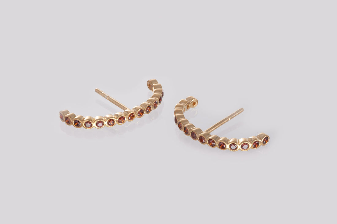 Ear Lobe Garnet Cuff Earrings, Suspender Earrings, Dainty Stud Lobe Cuff, January Birthstones