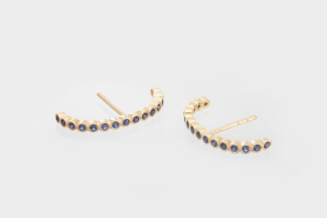 Ear Lobe Blue Sapphire Cuff Earrings, Suspender Earrings, Dainty Stud Lobe Cuff, September Birthstones Gift, Last Minute Gifts