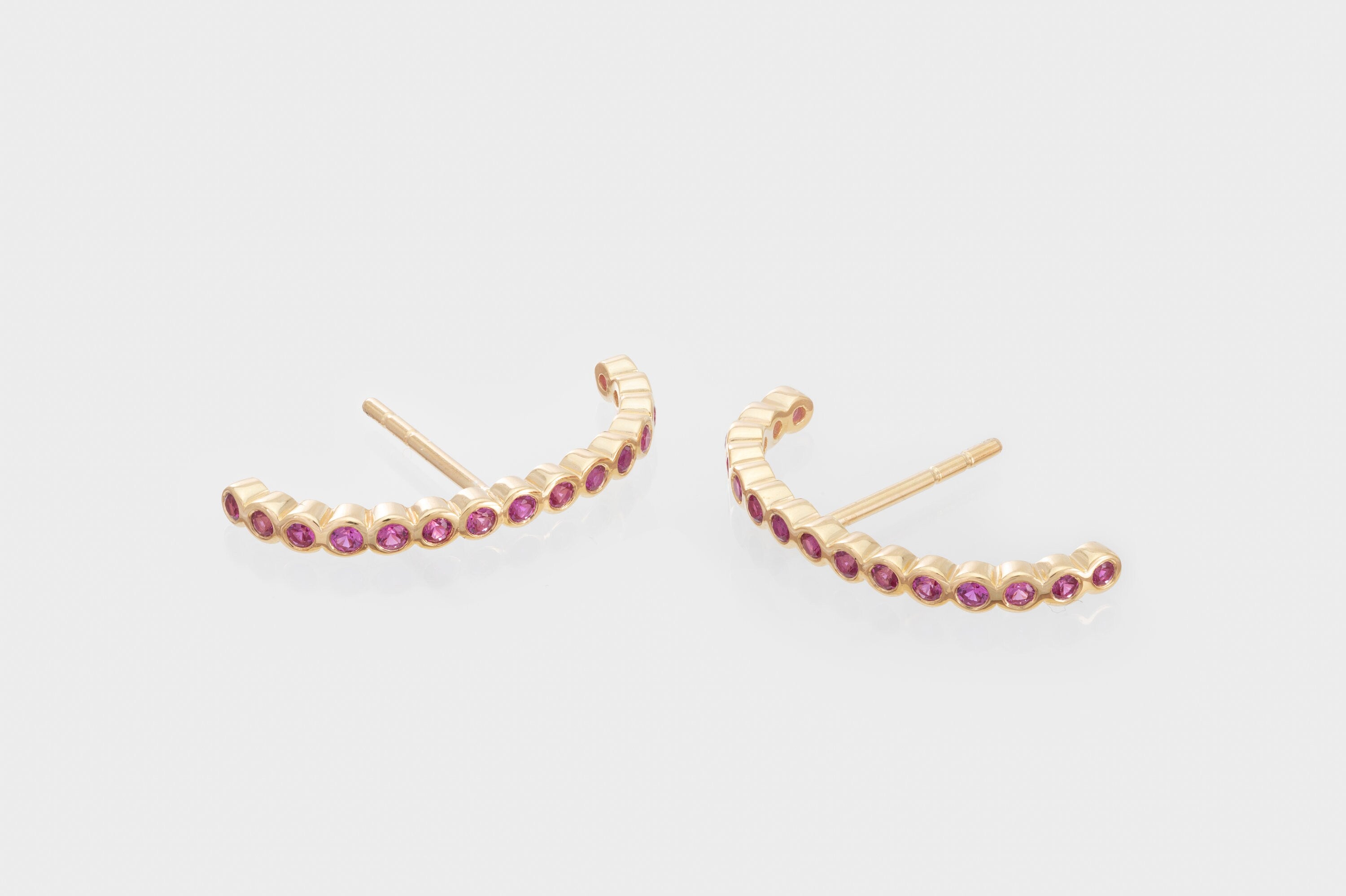 Ear Lobe Ruby Cuff Earrings, Suspender Earrings, Dainty Stud Lobe Cuff, June Birthstones Gift, Last Minute Gifts