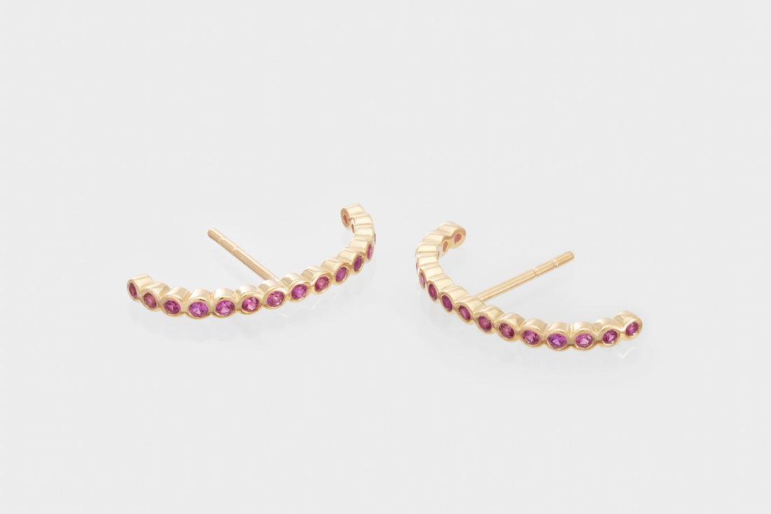 Ear Lobe Ruby Cuff Earrings, Suspender Earrings, Dainty Stud Lobe Cuff, June Birthstones Gift, Last Minute Gifts
