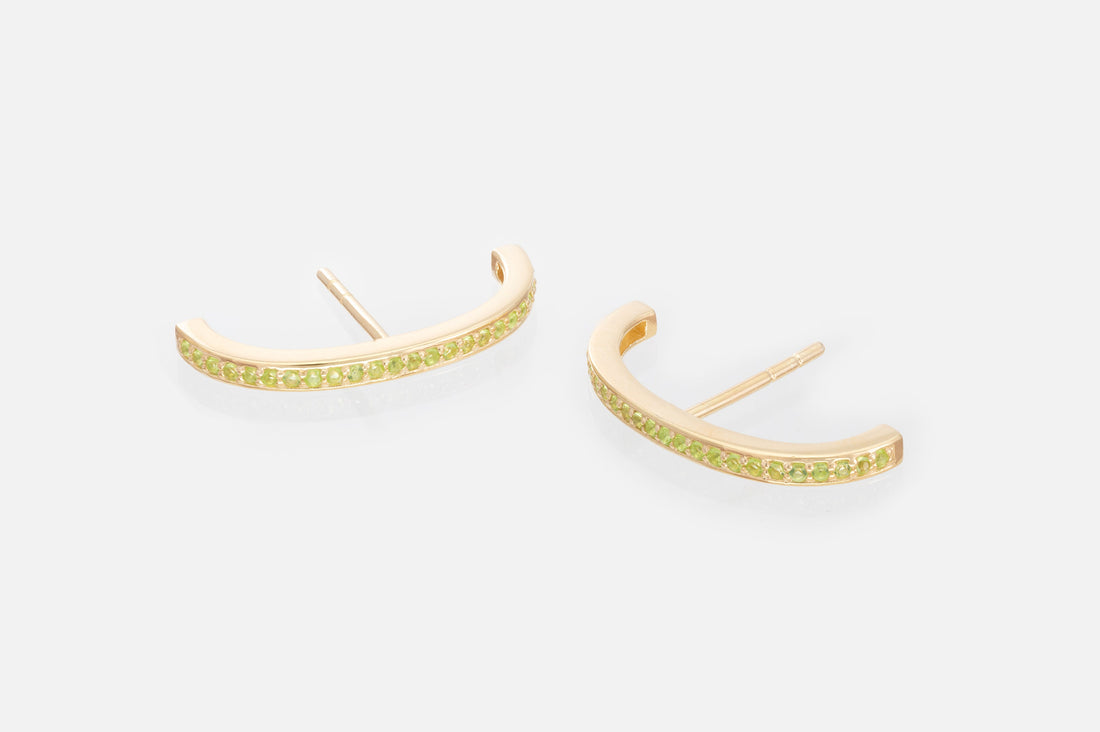 Peridot Curve Bar Stud Earrings, August Birthstone Gifts, Suspender Earrings, Minimalist Earrings Gift For Women