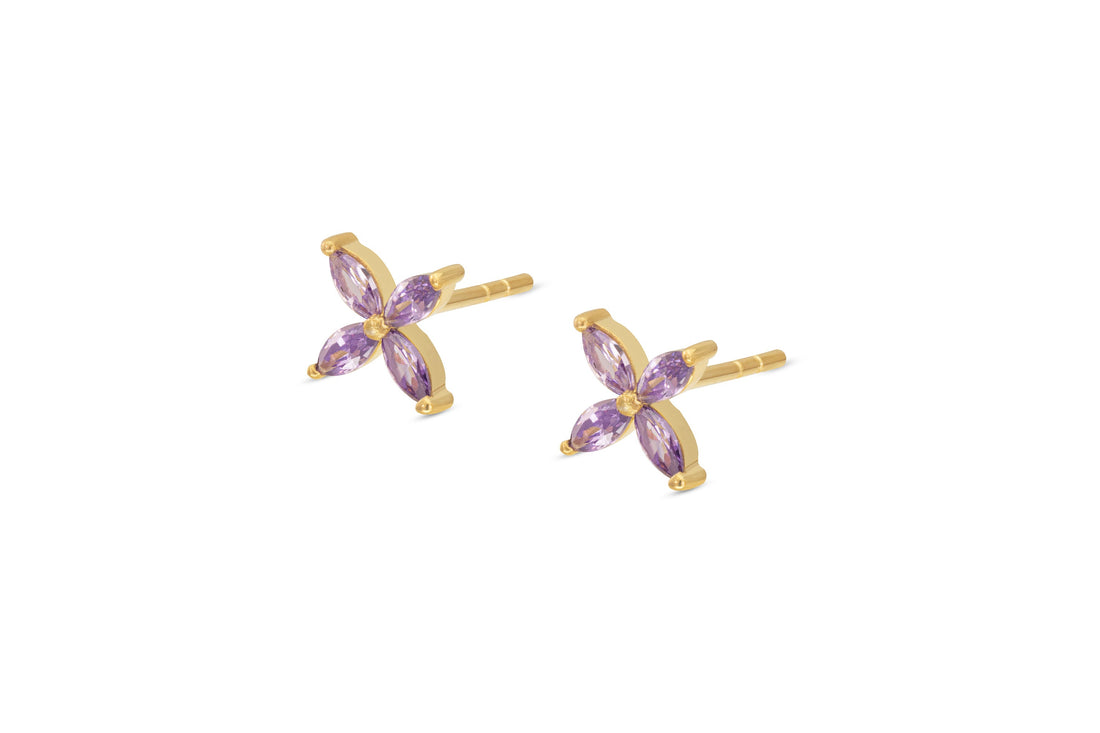 Marquise Cut Amethyst Stud Earrings, February Birthstones, Minimalist Flower Earrings, Bridal Gifts for Her