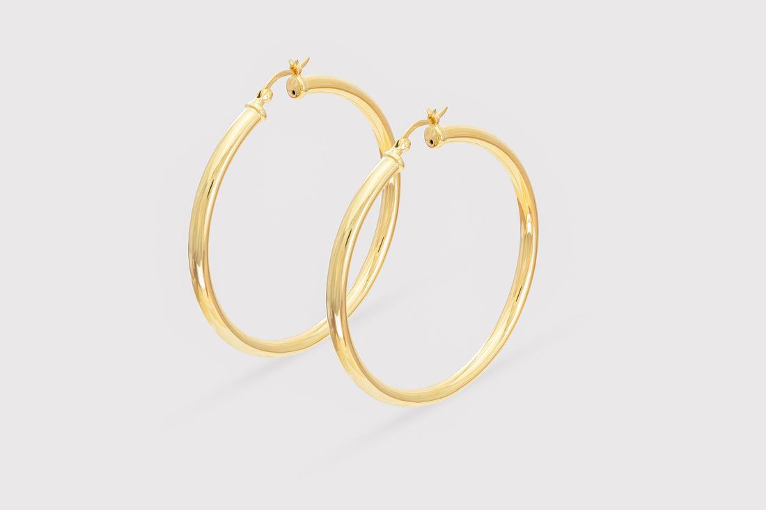 50 MM Oversized Statement Hoop Earrings, Sterling Silver Thick Earring for Women, Plain Bold Hoops, Extra Large Earrings