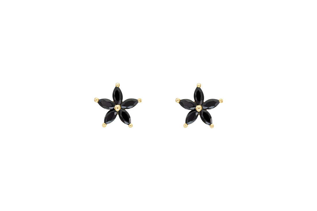 Black Diamond Flower Stud Earrings, Dainty Earrings, Everyday Earrings Gift for Her, Floral Studs, Graduation Gifts