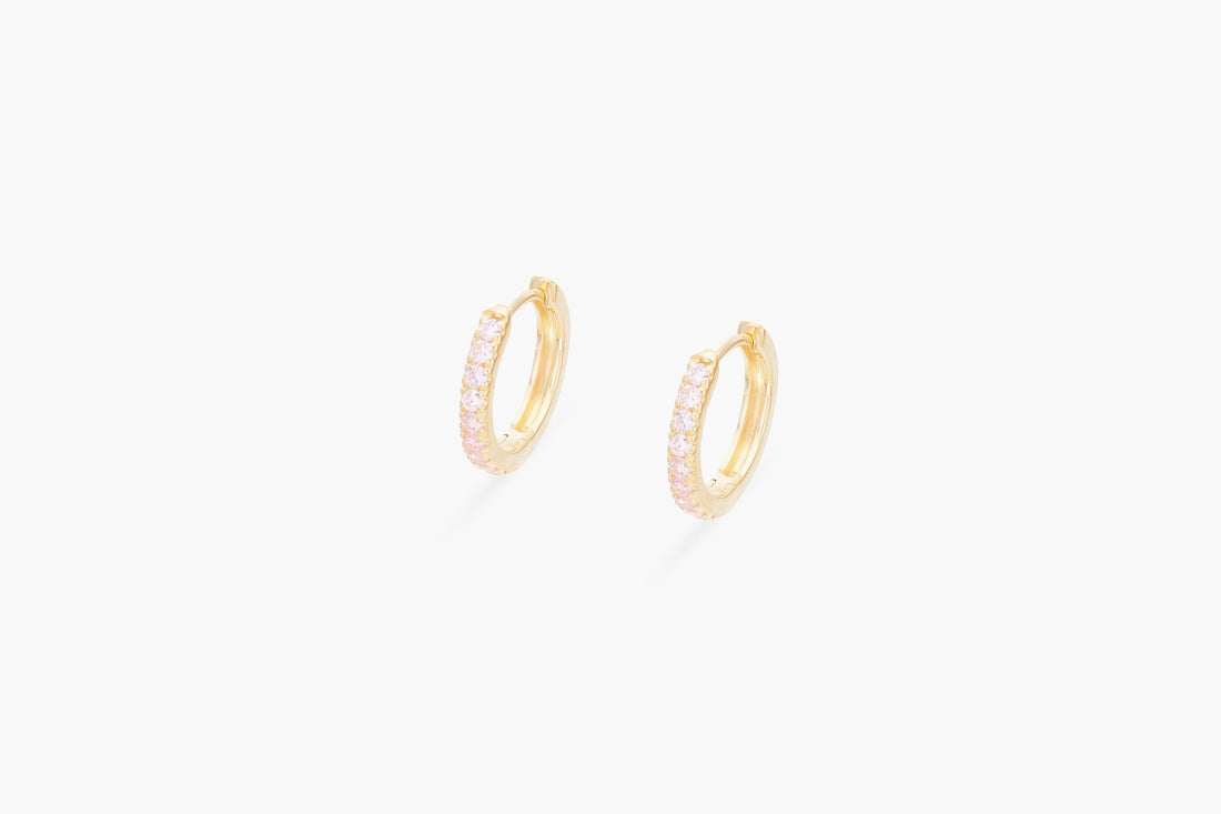 Pink Sapphires Hoop Earrings, September Birthstone, Huggies Hoop Earrings, Minimal Hoop Earrings