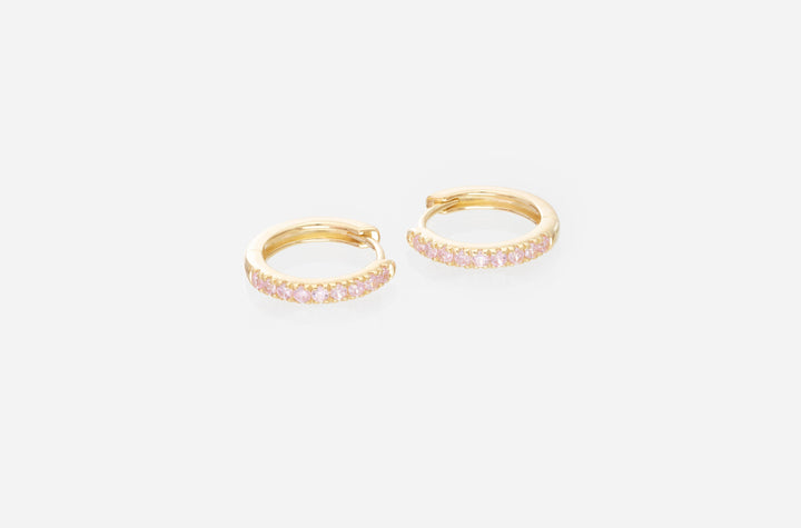 Pink Sapphires Hoop Earrings, September Birthstone, Huggies Hoop Earrings, Minimal Hoop Earrings