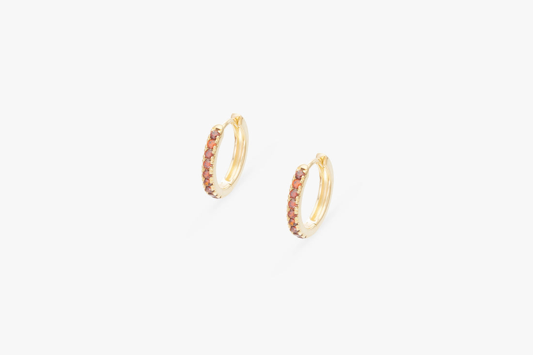 Garnet Hoop Earrings, January Birthstone Gifts, Huggies Hoop Earrings, Minimal Hoop Earrings
