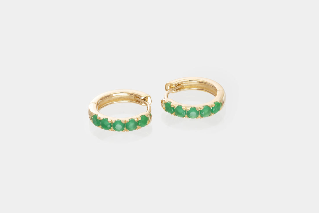 Five Stones Emerald Hoop Earring, May Birthstone Gifts, Huggie Hoops, Minimal Hoop Earring