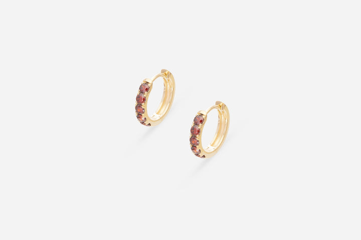 Five Stones Garnet Hoop Earring, January Birthstone Gifts, Huggie Hoops, Minimal Hoop Earrings