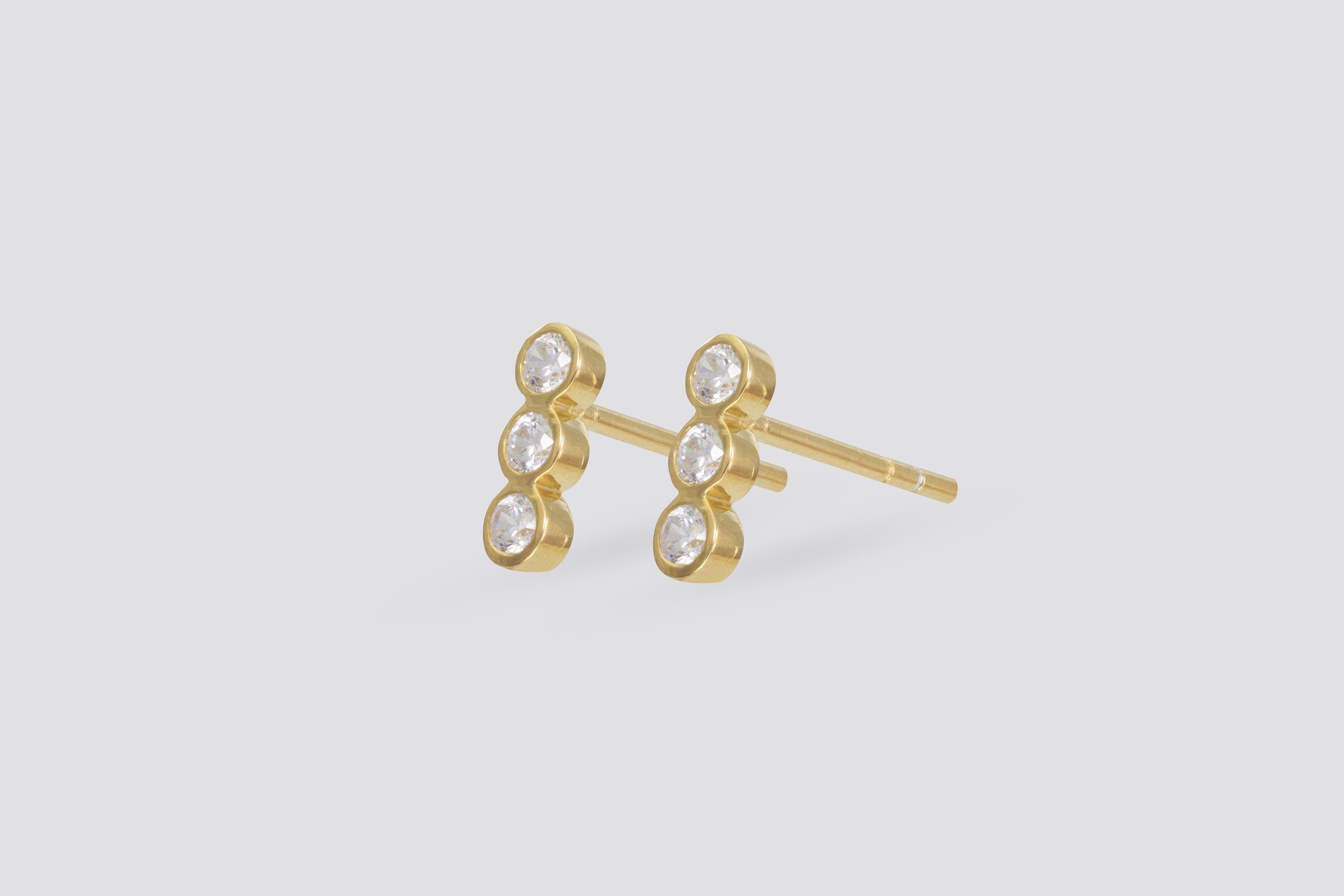 Three Stones Bar Stud Earrings, Sterling Silver Stud Earrings, Dainty Three Stone Studs, Minimalist Earrings Gift For Women