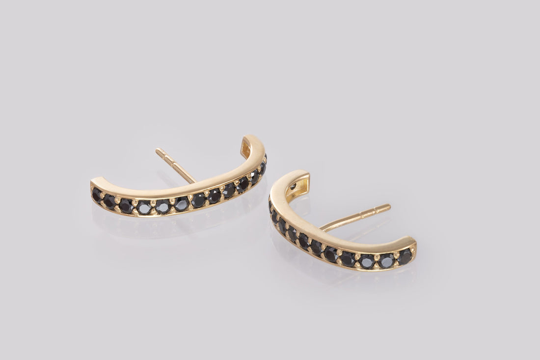 Ear Lobe Black Diamond Cuff Earrings, Suspender Earrings, Dainty Stud Lobe Cuff, , Minimalist Earrings Gift For Women