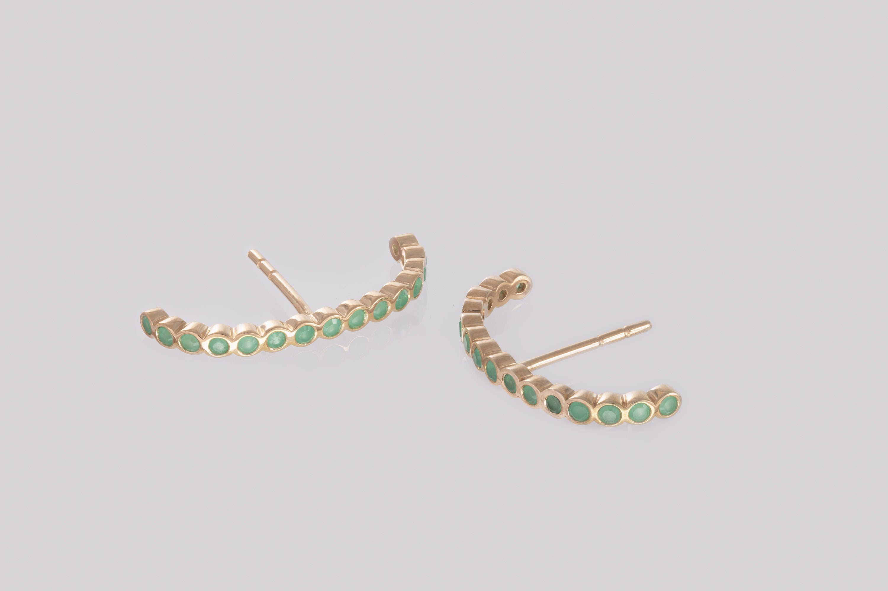 Emerald Earrings, Ear Lobe Emerald Cuff Earrings, Suspender Earrings, Dainty stud lobe cuff, May Birthstones
