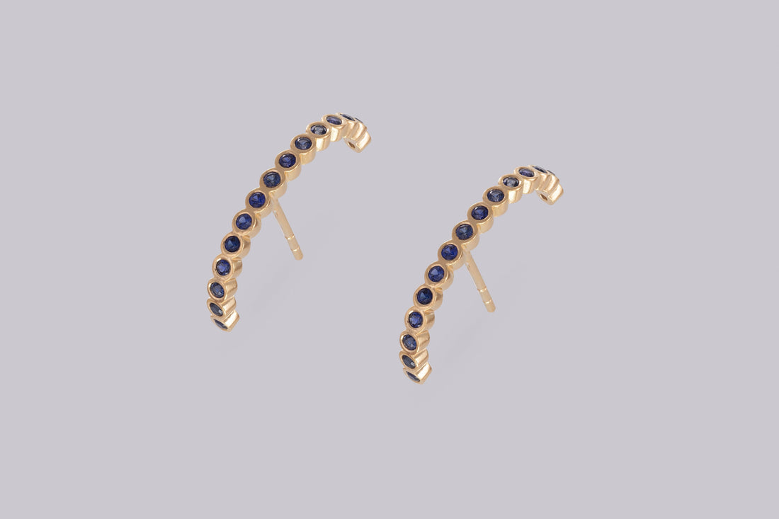 Ear Lobe Blue Sapphire Cuff Earrings, Suspender Earrings, Dainty Stud Lobe Cuff, September Birthstones Gift, Last Minute Gifts