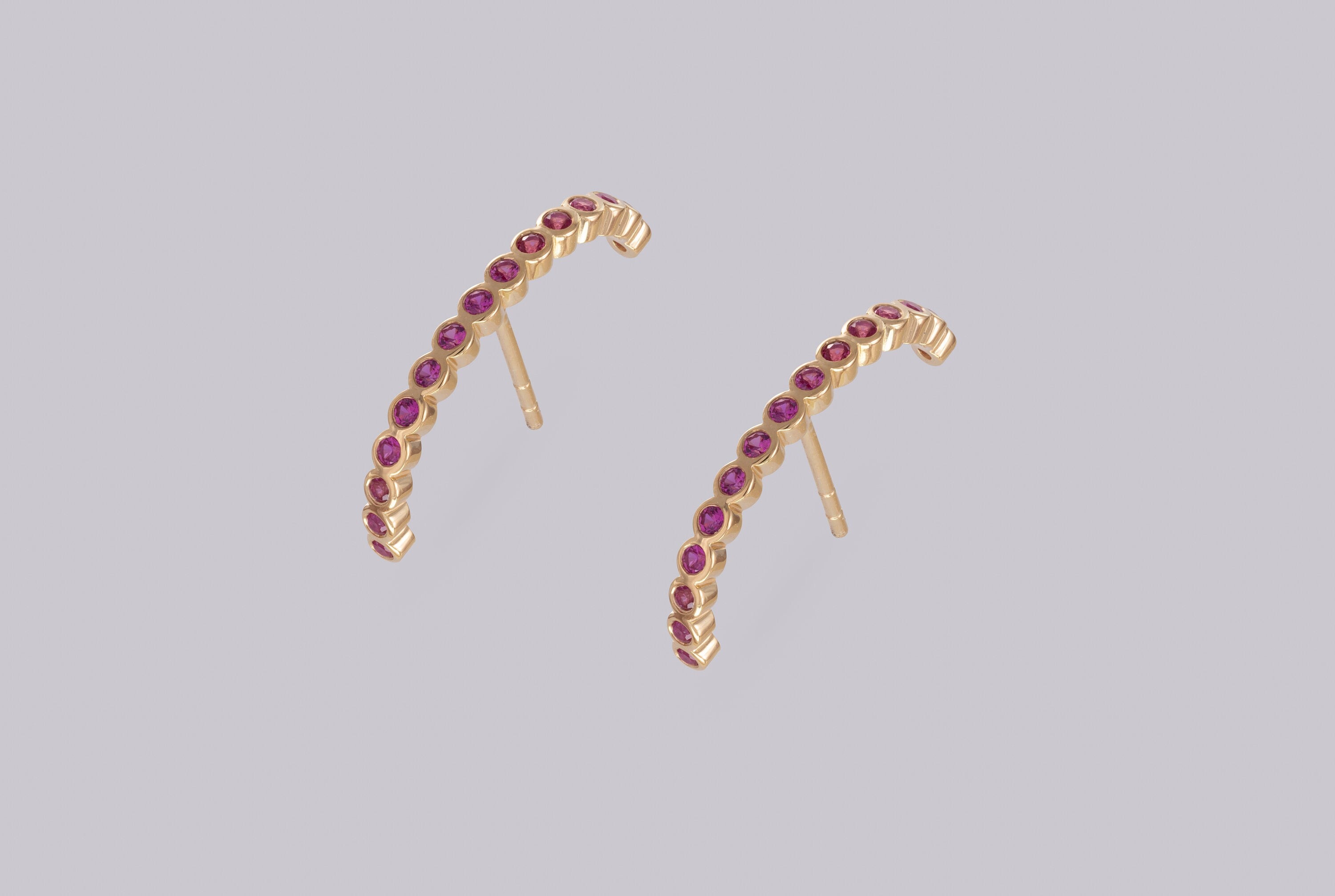 Ear Lobe Ruby Cuff Earrings, Suspender Earrings, Dainty Stud Lobe Cuff, June Birthstones Gift, Last Minute Gifts