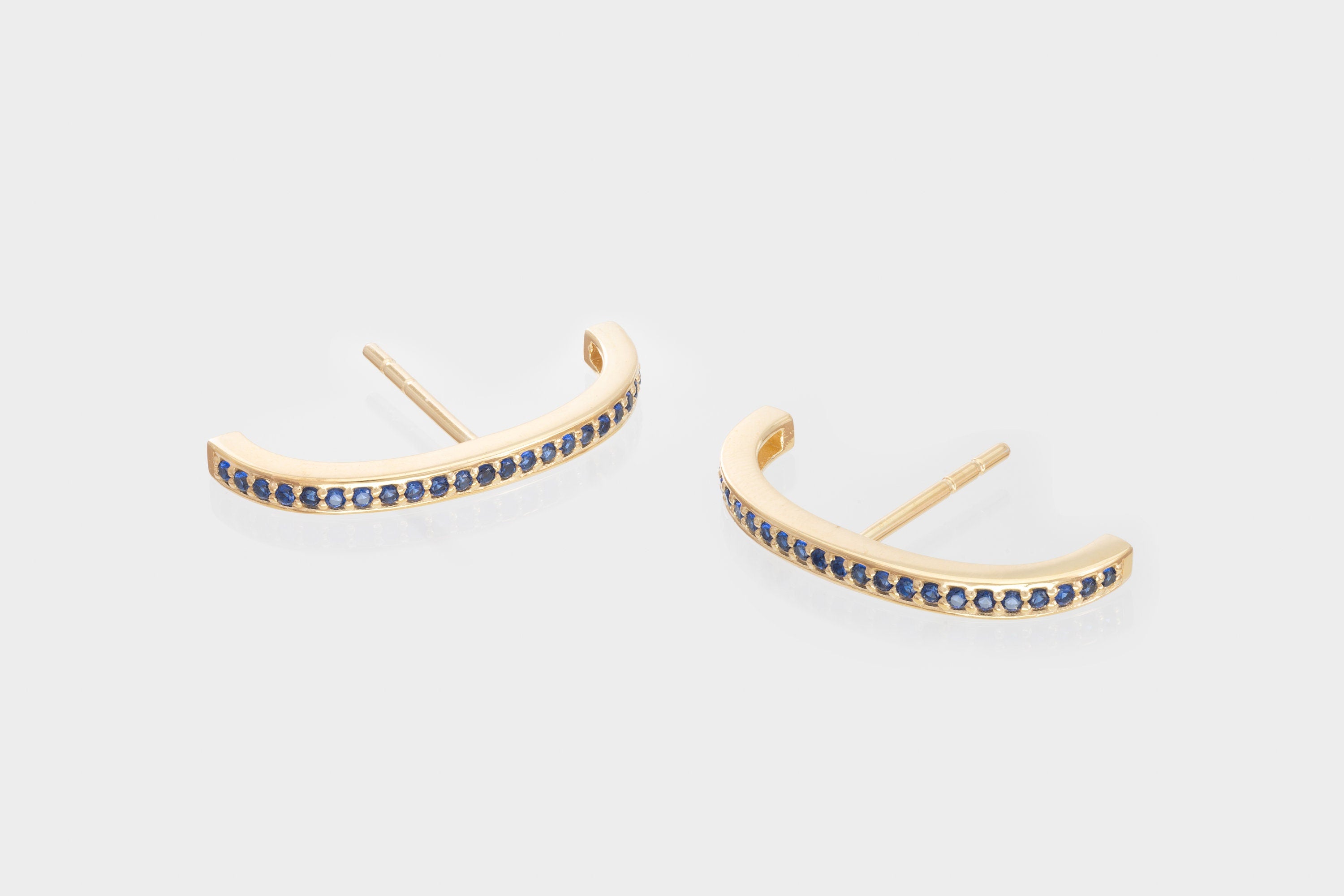 Ear Lobe Blue Sapphire Cuff Earrings, Suspender Earrings, Dainty stud lobe cuff, September Birthstones