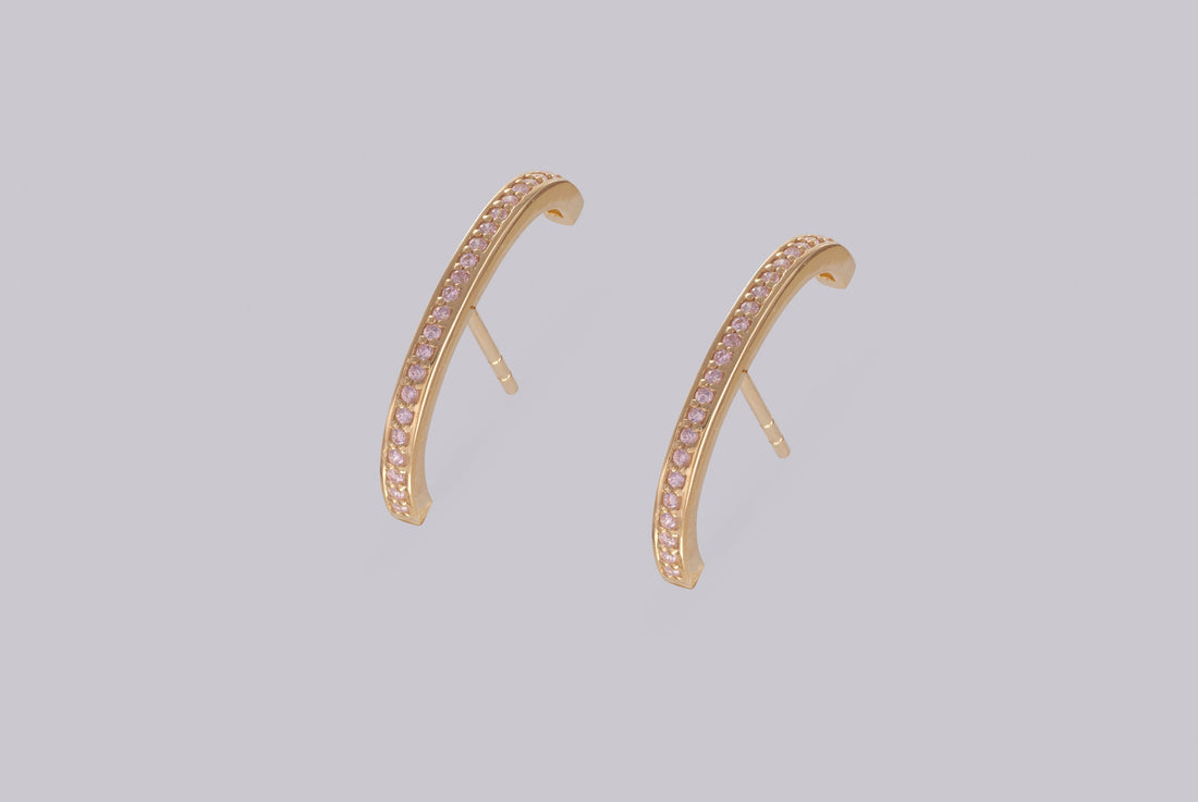 Pink Sapphire Ear Lobe Cuff Earrings, September Birthstones, Dainty Suspender Earrings, Dainty Stud Lobe Cuff